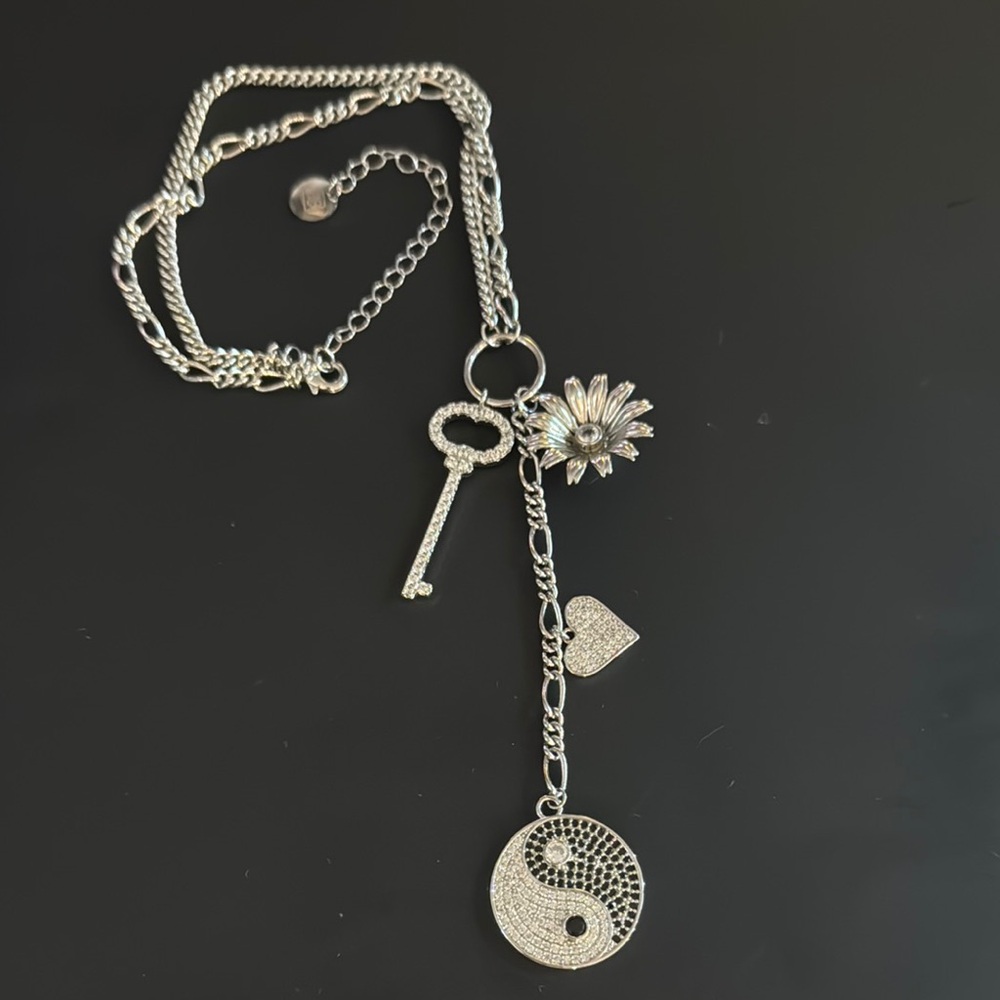 B.B Lila Yin Yang Love Charm Necklace in Silver Tone